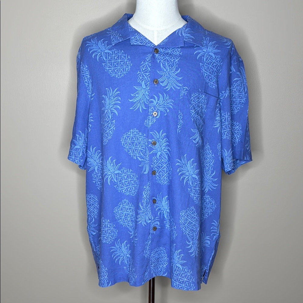 George mens button down short sleeve shirt blue pineapple size 2XL.